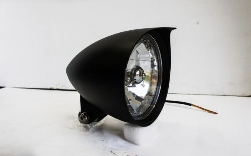 Black Powder Coated 5-3/4" Headlight with Brass Plated Trim Ring 